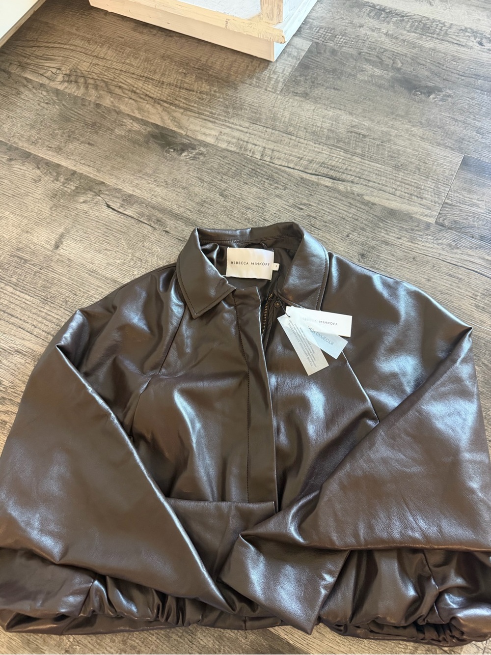 Rebecca Minkoff Dark Brown Faux Leather Bomber Jacket